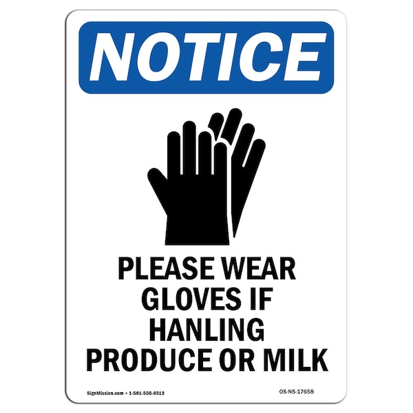 OSHA Sign, Please Wear Gloves With Symbol, 5in X 3.5in Decal, 10PK, 3.5" W, 5" H, Portrait, PK10